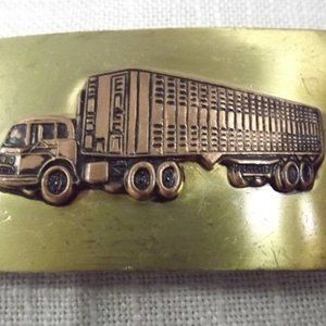 Vintage Semi and Trailer Hauler Brass Belt Buckle